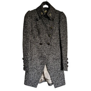 Karen Millen Black White Tweed Wool Blend Military Coat Size 4